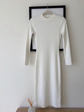 Beige Backless Ribbed Midi Dress